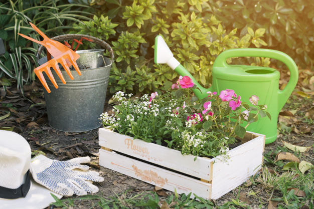 jardinero y herramientas para trabajar.